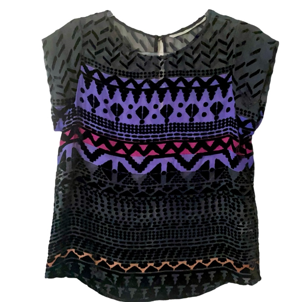 Twelfth Street Burnout Velvet Top Size Extra Small Sheer Silk Blend Abstract